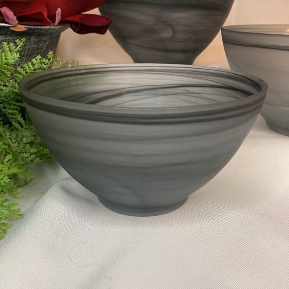 Set of 3 AKCAM Turkish glass BLACK SWIRL frosted soup / cereal bowls - Picture 4 of 9
